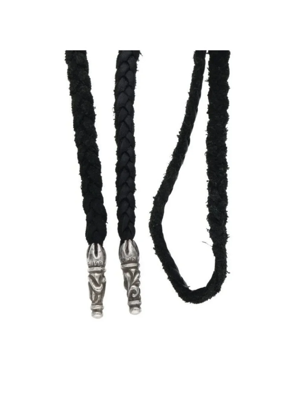 Chrome Hearts Leather Braid Scroll Blade Silver Necklace